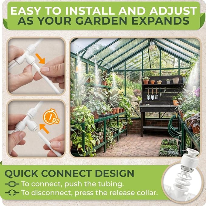 Misting System for Patio, 75 FT Outdoor Misters for Outside Patio Cooling, Fine Mist Mister Kit with Flexible Rod Nozzles, Garden Faucet Setup for Pergola, Garden, Greenhouse, Backyard, White