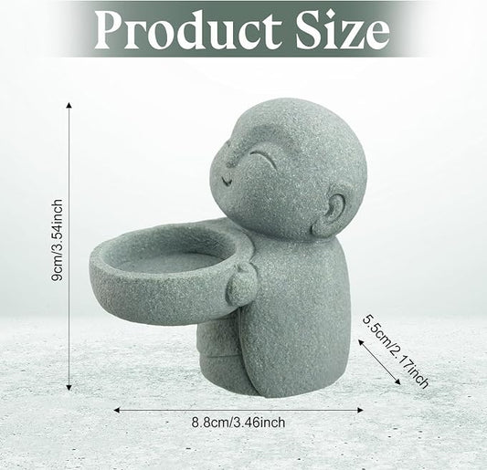 Landical Buddha Sandstone Statues, Zen Monk Praying Statue Sculptures Ornament for Wealth Good Luck Feng Shui Decor Home Office Car Decoration(Jizo Monk)
