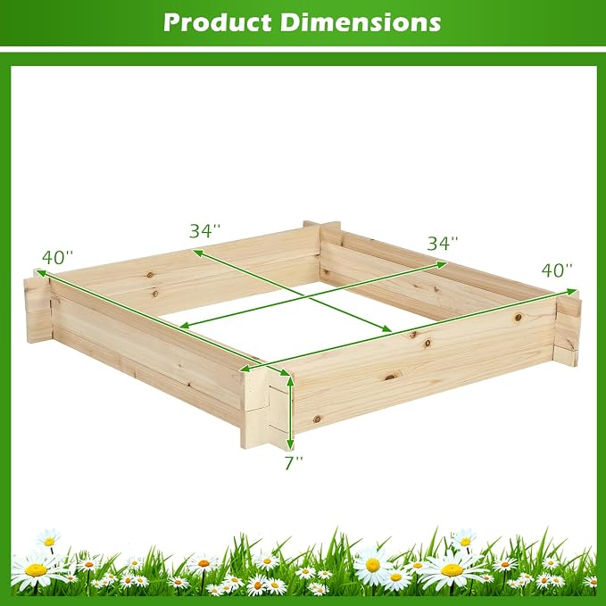 Giantex Wooden Raised Garden Bed, 40" x 40" Square Fir Wood Planter Box with Open-Ended Base for Vegetables Flowers Herbs, Easy Assembly, Elevated Planter for Patio, Backyard, Garden and Balcony