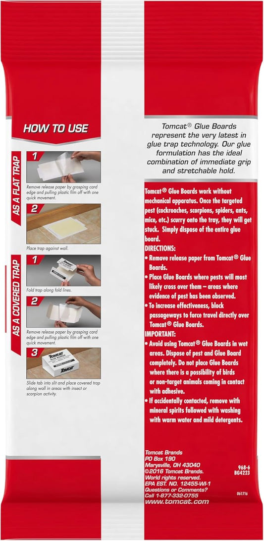 Tomcat Glue Boards with Eugenol for Enhanced Stickiness, 104 Boards | Sticky Traps for Mice, Cockroaches & Insects, Flat or Covered Use, Ready-To-Use, 26 Packages Each with 4 Glue Boards