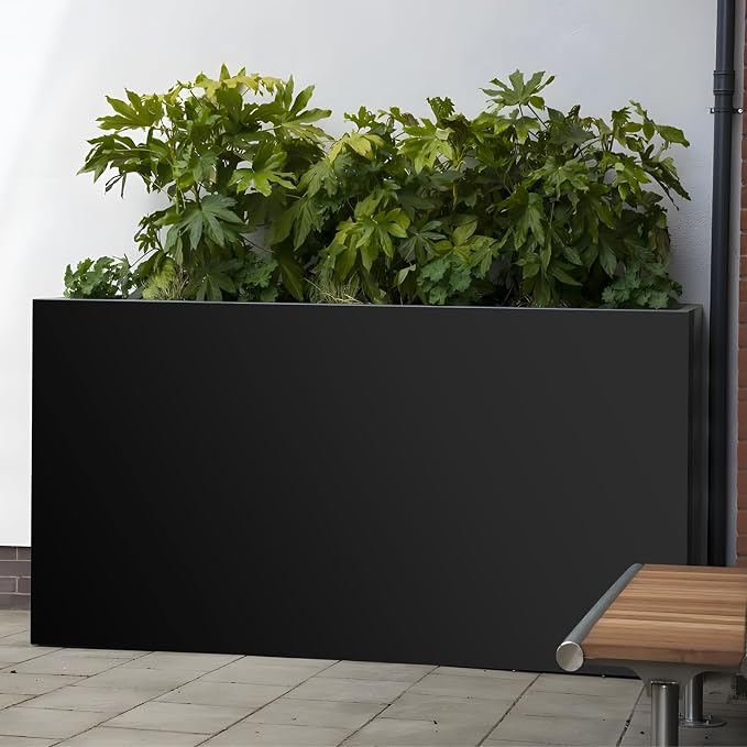 36"x12"x20" Large Metal Planter Box, Heavy-Duty Rust Resistant Steel Planter with Drainage Hole, Modern Rectangular Planter for Outdoor Indoor Patio Garden Yard (Black)