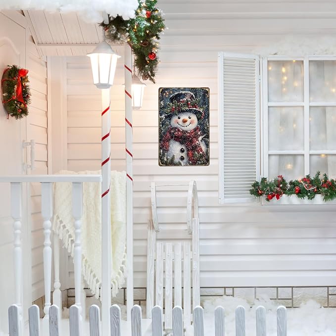 Snowman Sign Funny Winter Metal Sign Snowflakes Aluminum Tin Signs for Home Yard Office Bar Farmhouse Outdoor 12×8 Inch
