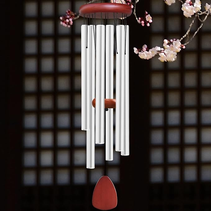Large Aluminium Wind Chimes Outside, Soothing Melodic Memorial Sympathy Wind Chime, Suitable Outdoor Garden Decor, Gift for Mom Women Neighbors (Silver Wind Chimes-36)