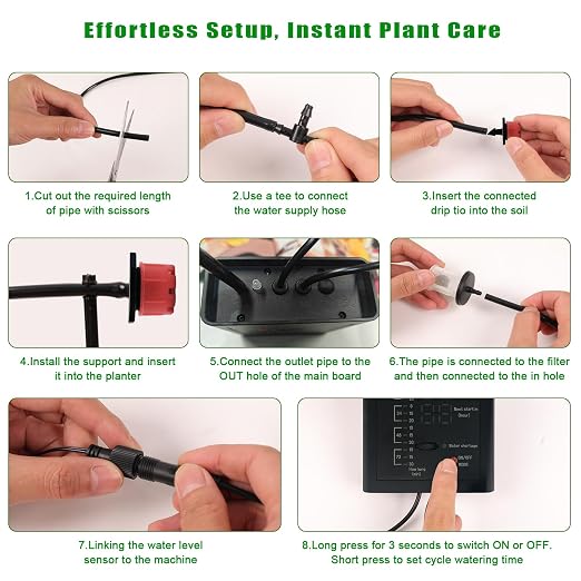 Solar Drip Irrigation System, Auto Watering Kit for 15 Pots, 49FT Hose, Low Water Alarm & Split Solar Panel, One-Button Timer, Self-Watering for Indoor Outdoor Garden Balcony Patio