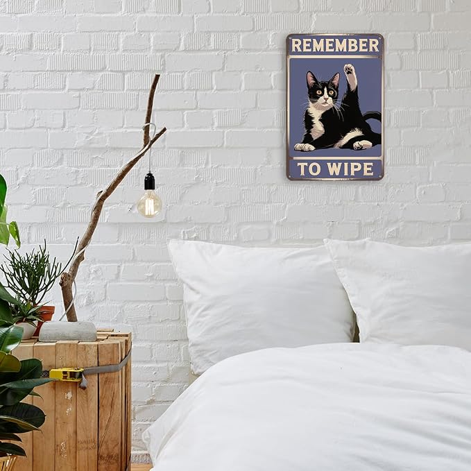 mmiishe Cat Bathroom Decor Black Cat Lover Gifts for Women Men Funny Vintage Metal Signs for Restroom Toilet Powder Room Wall Art Plaques 8x12 Inches Bathroom Accessories Birthday Anniversary