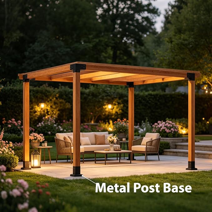 2 Pack 4x4 Post Base with Decorative Cover, Heavy Duty Iron Deck Post Base, 3.6" x 3.6" Inner Size, Black Powder Coated Fence Post Base for Deck, Pergola, Porch Railing, Mailbox, Gazebo