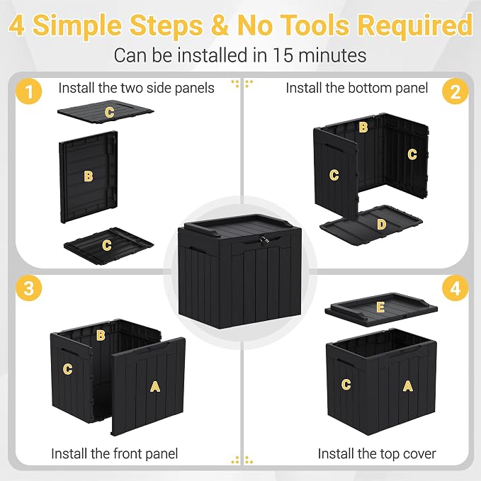 Greesum Outdoor Storage Box 31 Gallon Storage Box with Lid for Patio Furniture, Garden Tools, Pool Supplies, Waterproof and UV Resistant, Lockable, Dark Black