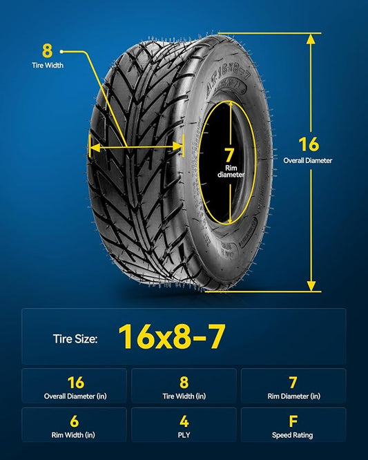 PHILTOP 16x8-7 ATV UTV Tires, 4-Ply Super Mud 16x8-7 ATV All-Terrain Tires for Riding Mowers, Golf Carts, Off-Road,2 Pcs,Tubeless (Z-129)