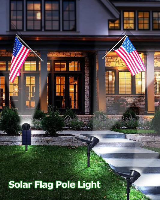 Solar Spot Lights Outdoor, Upgraded 18 LED Flag Pole Lights Solar Powered, Waterproof Landscape Spotlight for Outside Sign, Statue, Palm Tree, Yard, Garden, House Uplighting, Cool White