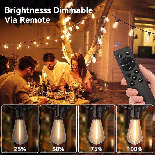 YOYONACY 100 FT Outdoor String Lights for Outside, IP65 Waterproof ST38 LED Shatterproof Bulbs, Dimmable & Timable, 3 Light Modes, Hanging Patio Edison Lights for Porch Backyard Cafe Bistro