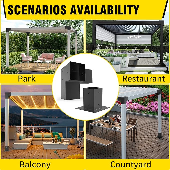 Pergola Brackets 4x4Woodworks Pergola kit Modular Modern Outdoor pergola Hardware Kit DIY Elevated Wood Stand kit Includes 4 Bracket Shoulders 4 Boots for 4x4 (Actual: 3.5x3.5 Inch) Lumber