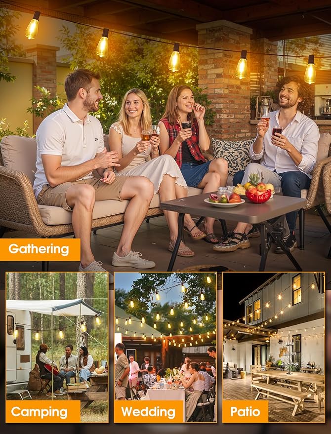 Larkvue 25FT Outdoor String Lights, Patio Lights with 10+1 LED Dimmable Waterproof Shatterproof Linkable ST38 Bulbs for Fence Porch Gazebo, Brown
