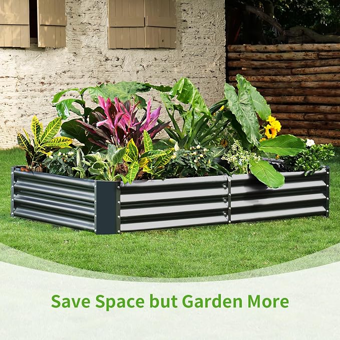 Land Guard 3 Pack 6×3×1ft Galvanized Metal Raised Garden Bed, Metal Planter Kit Box Outdoor for Deep-Rooted Vegetables, Flowers, Green and Herbs, Modern Grey