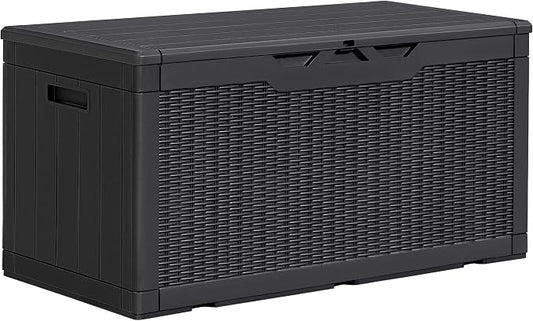 Greesum 100 & 31 Gallon Black Resin Lockable Deck Boxes for Outdoor Storage