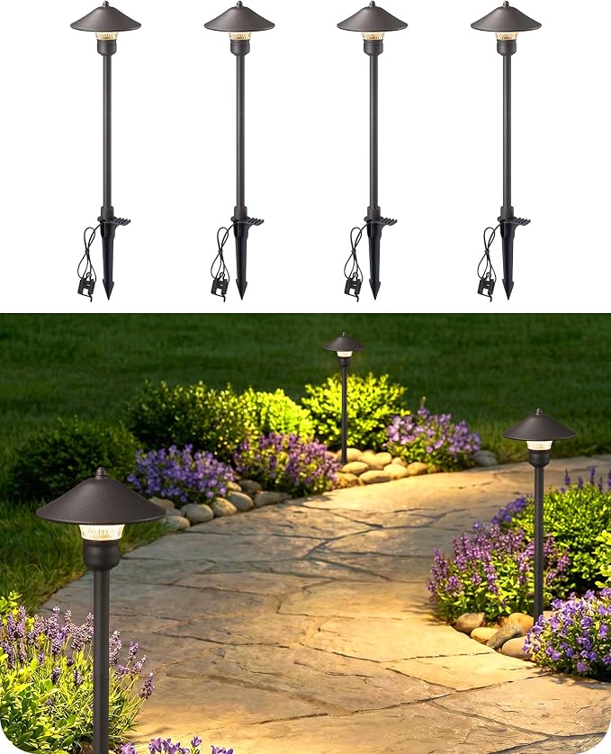 EDISHINE Low Voltage Pathway Lights, 3W 150 LM 3000K 16.5“ Tall LED Landscape Lights, 12V AC/DC 50,000Hrs Waterproof Aluminum Housing Outdoor Landscape Lighting for Path, Yard, Garden