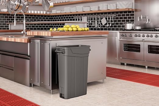 Suncast Commercial 23-Gallon Narrow Trash Can with Handles - Durable Garbage Can, Gray, Made in the USA