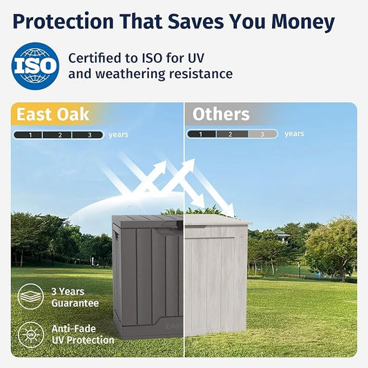 EAST OAK Outdoor Storage Box | 31 Gallon Deck Box Indoor and Outdoor Use | Waterproof Resin Storage Bin with Latch for Patio Cushions, Gardening Tools | UV Resistant | Deep Grey