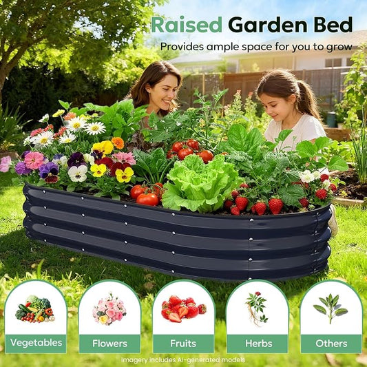 Raised Garden Bed 4×2×1 FT, Galvanized Metal Raised Planter Box Decorative Vegetable & Flower Planting Container for Patio Entryway Poolside Outdoor Landscaping Midnight Blue
