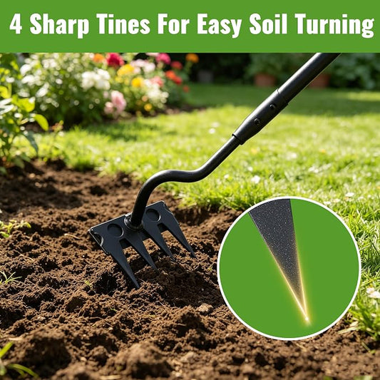 Weeding Rake Long Handle,70 Inch Manual Weeder Tool for Weeding Loosening Soil Cultivating Heavy Duty Metal 4 Teeth Weed Puller Tool for Backyard, Lawn, Garden Beds