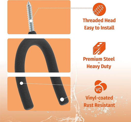 HUHOLE 16 Pack Screw in U Hooks Wall Organizers | Utility Hangers with 20 lb Capacity for Garden Tools, Mops, Brooms, Rakes, Hoses, Extension Cords and Home Items