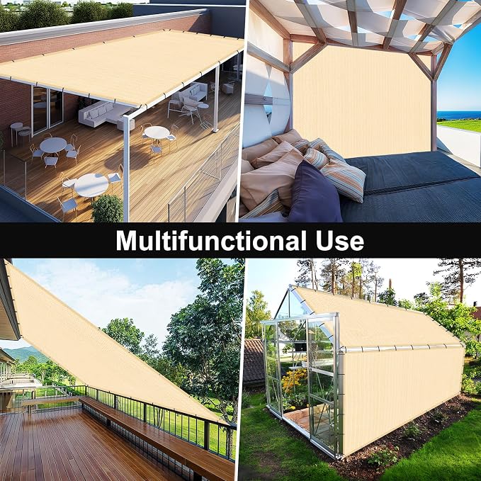 Artpuch 90% Sun Shade Cloth, 12 x 20 FT Pergola Shade Cover Canopy with Grommets, Sun Screen Fabric Tarp for Patio, Outdoor, Garden, Backyard, Wheat