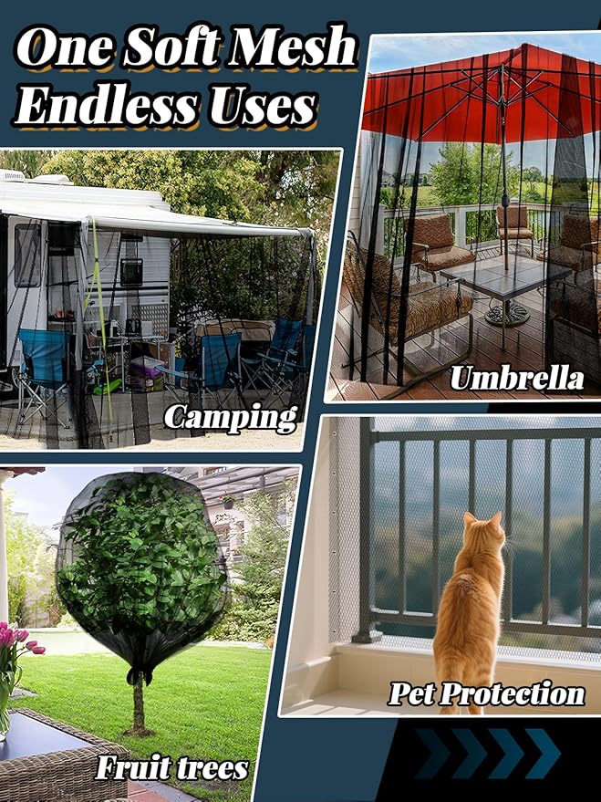 ANPHSIN 65x10ft Nearly Invisible Mosquito Net for Patio - Mesh Netting Screen for Outdoor Garden Porch Balcony, Protects Skin & Plants from Bugs, Birds, Black