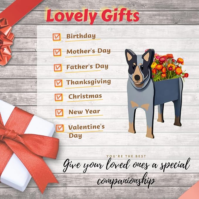 Australian Cattle Dog Planter Pots, 9.45 x 6.09 x 13.39 Inches | Dog Flower Pot, Cute Animal Shaped Plant Pot, Gifts for Women & Pet Lovers, Indoor Outdoor Garden Home Office Decor