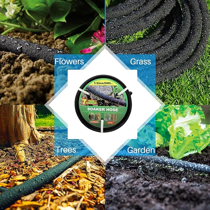Taisia 1/2" Soaker Hose 50 ft Round Rubber Garden Soaker Hoses, Heavy Duty Drip Hose for Watering Irrigation, Water Seeper Soaker Hoses for Garden, Lawn and Plants