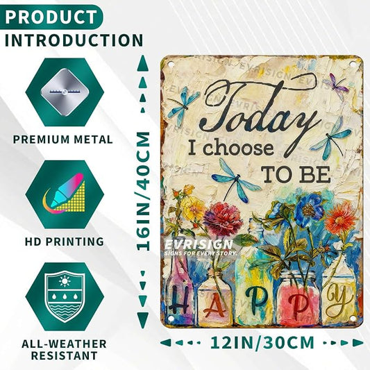 Dragonfly Metal Tin Sign Today I Choose to be Happy Poster Dragonfly Wall Art Decor for Home Garage Yard Garden Outdoor 12x16inch