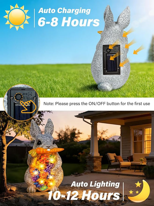 Guhope Solar Garden Statues, Outdoor Bunny Decor with Succulent and 6 LED Lights, Outside Yard Figurine Decor for Garden, Lawn, Balcony, Porch, Unique Gifts for Mom Grandma