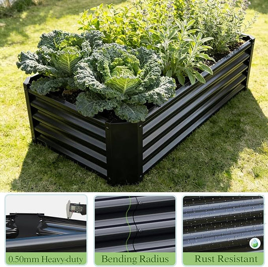 Metal Galvanized Raised Garden Bed Kit, 4 x 2 x 1 ft Galvanized Steel Raised Garden Planter Box Outdoor with Open Base for Growing Vegetables/Flowers/Herbs/Fruits/Succulents, Rectangle, Black