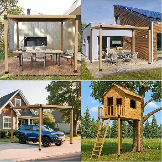 8PCS 4x4 Post Bracket, 4x4 Brackets for pergola kit, Deer Stand, Outdoor Platform, Play Sets, Tree House, Pergola Brackets 3-Way Right Angle Corner Bracket Woodworks DIY Post Base Kit