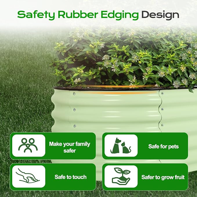 Aoodor 17" Tall Oval Galvanized Raised Garden Bed Kit, 6-in-1 Large Metal Outdoor Planter Box for Vegetables, Flowers, and Herbs, 7.5 x 2.3 x 1.5 Ft, Color