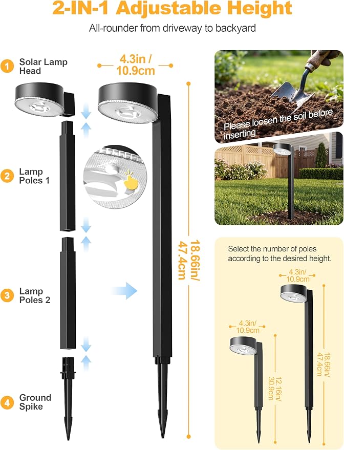 VOLISUN 8 Pack Solar Pathway Lights Outdoor, Brighter LED Solar Lights Outdoor Waterproof, Modern Path Light for Yard Garden Walkway Driveway Lawn, Black