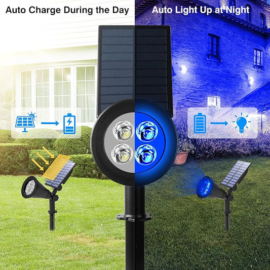 T-SUN Blue Solar Spotlights, Solar Lights Outdoor Waterproof, Auto ON/Off Adjustable Solar Garden Pond Lights for Tree, Patio, Yard, Garden, Driveway, Stairs, Pool Area (Blue- 4 Pack)