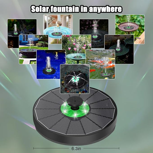 Yzert Solar Fountain for Bird Bath Green Flower White Lights, 3.5W Glass Solar Bird Bath Fountains with 2200 mAh Battery, Solar Fountain Pump with 7 Nozzles for Outdoor Garden, Pond, Pool Decor