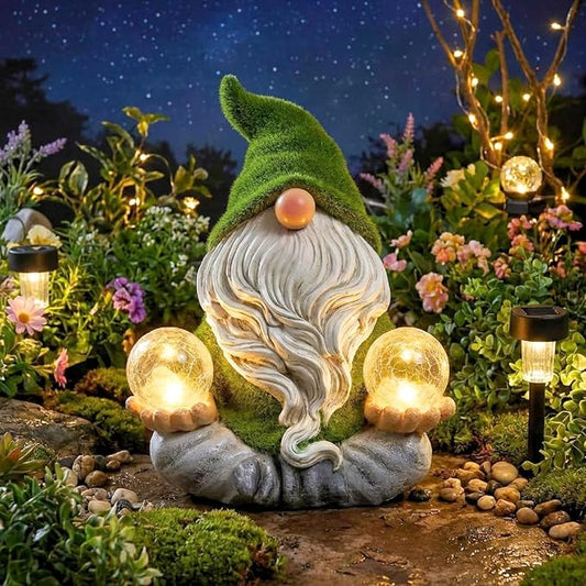 TERESA'S COLLECTIONS Garden Gnomes Decor with Solar Lights, St Patricks Decorations for Outdoor Decor,Resin Flocked Zen Garden Decor Outdoor for Porch Patio, Yoga Gnome Gifts for Women and Men, 6"