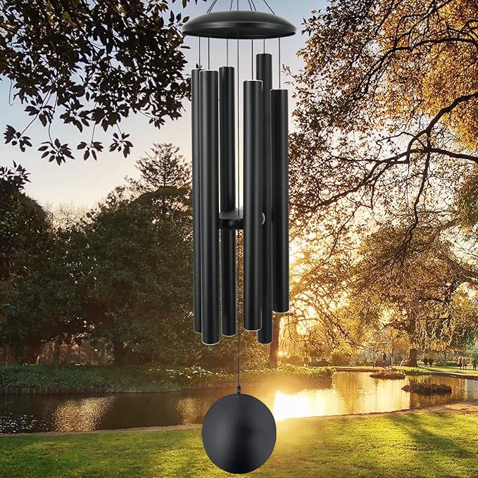 ASTARIN 45 in Memorial Wind Chimes Large with 6 Heavy Tubes, Large Deep Tone Wind Chimes Outdoor for Garden Hanging Décor,Sympathy Gifts. Black