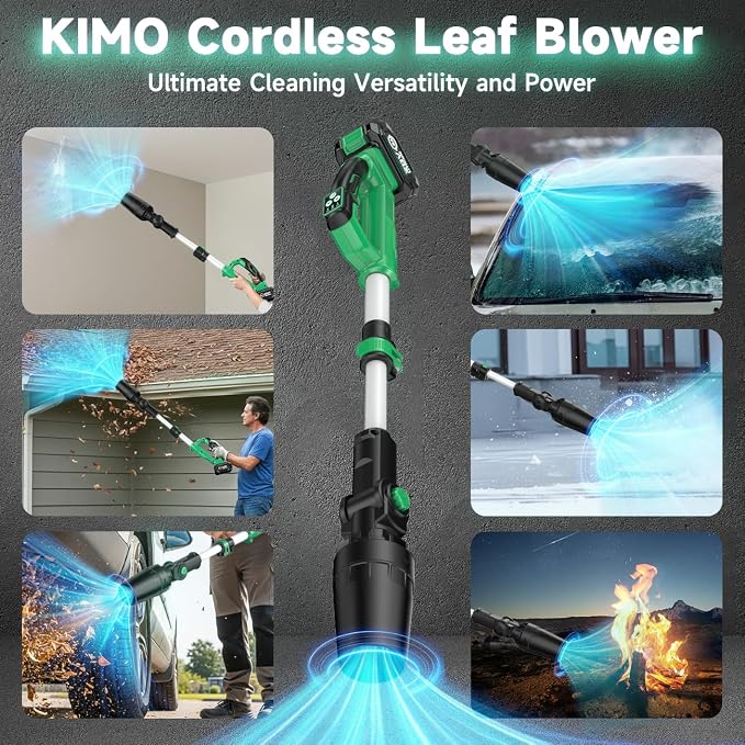 KIMO Cordless Leaf Blower, 310000RPM Brushless Motor, 37 Inch Adjustable Pole, 650CFM 280MPH, No 20V Battery-Bare Tools