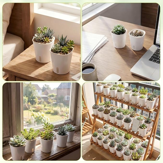 Ziliny 100 Pcs Self Watering Pots Self Watering Planters for Indoor Planters Plastic Garden Flower Pots with Level Indicator Vents for Herbs (3 Inch)