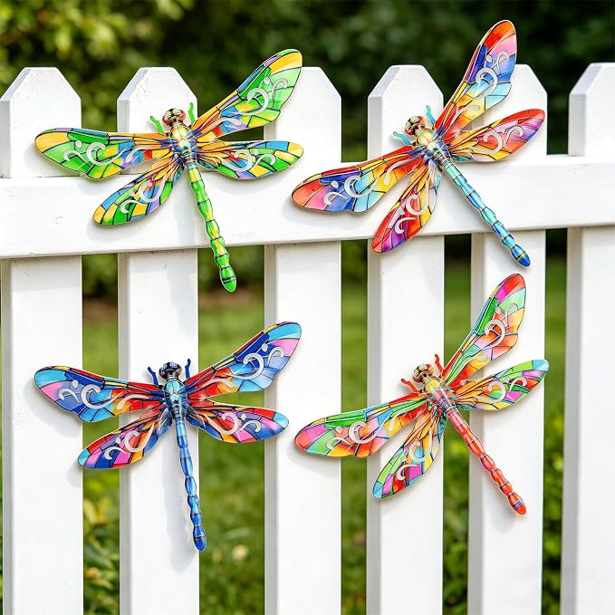 SUNREEK Metal Dragonfly Wall Decor, 12 Inches Dragonfly Outdoor Wall Art for Fence Garden Yard Patio Decorations