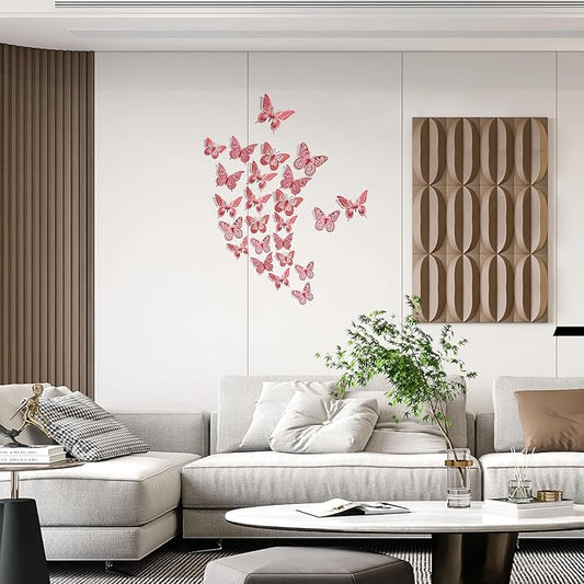 SAOROPEB 3D Butterfly Wall Decor - 48 Pcs, 4 Styles, 3 Sizes - Removable Stickers (Blood Red) for Birthday & Party Celebrations