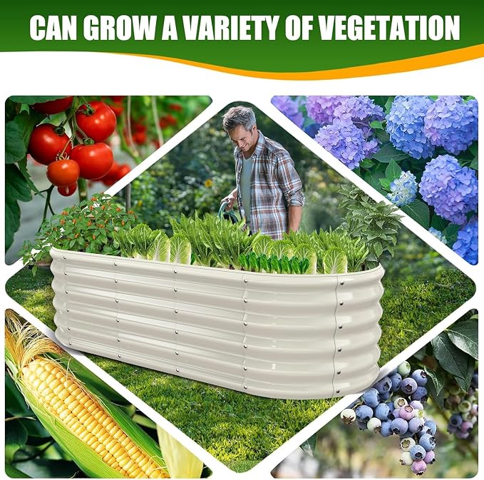TBMLC 17" Tall Elevated Oval Metal Raised Garden Bed - 5ft x 2ft in Size and 0.8MM Thick Durable Planter Bed/Box for Vegetables Flowers Succulent at Patio/Garden Outdoor (White, 5X2X1.4 FT)