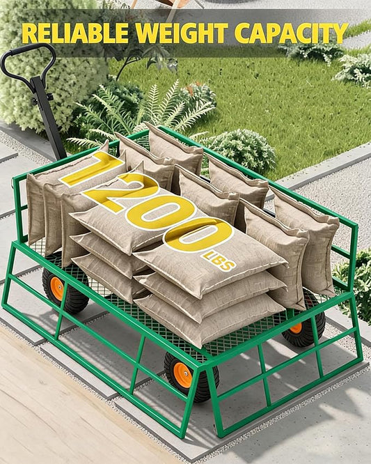 GarveeLife Heavy Duty Steel Garden Cart 1200 LBS Capacity 3 in 1 Pullable Garden Wagon with 13 in Wheels for Gardening Soil, Tools, and Plant Transport