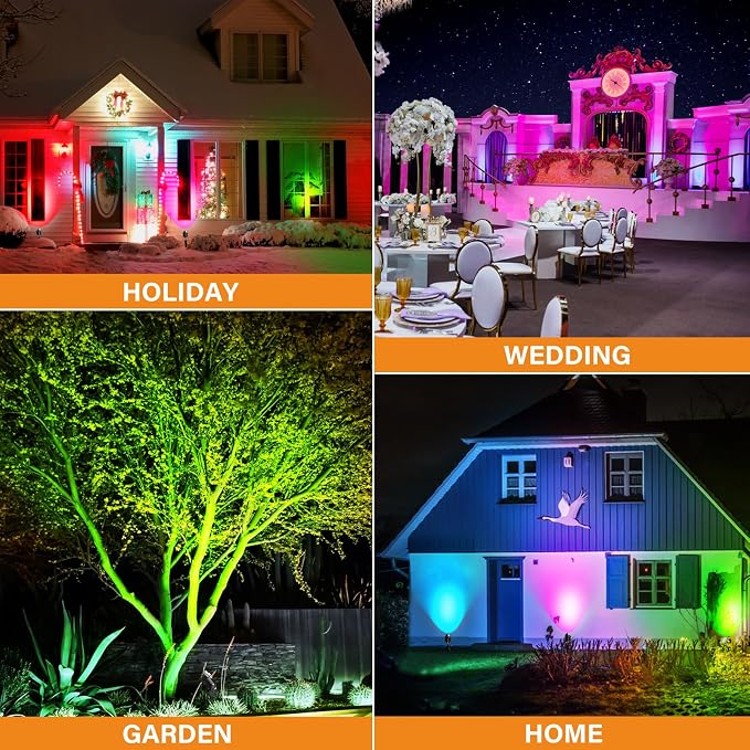 Low Voltage RGBW LED Landscape Lights Spot Lights Outdoor for Yard Garden Decor Spotlight, 12V-24V Low Voltage Landscape Lighting with 16 Color Changing and Remote IP68 Waterproof (10 Pack)