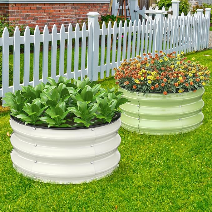 Pattiumo Galvanized Raised Garden Bed 2pcs 2×2×1 FT, Round Metal Raised Garden Bed Outdoor Planter Box with Open Bottom, Rust-Resistant Steel Garden Bed for Vegetables Herbs Flowers, Easy Assembly