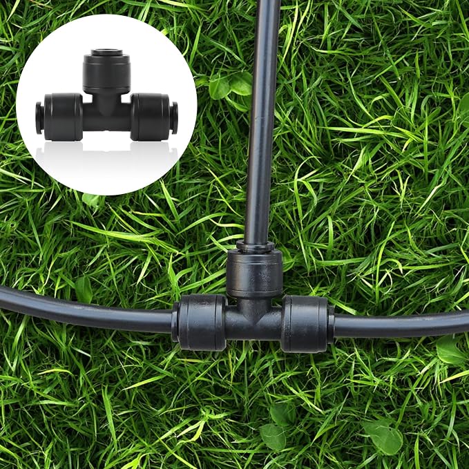 Kalolary 30 PCS Quick Connect 1/4" Drip Irrigation Tee Fitting, Universal Barbed Tee Connector for 1/4" Irrigation Tubing Leak Free Fittings for Sprinkler Drip Irrigation System (Include 4pcs Plugs)