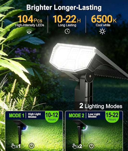 LETMY Solar Spot Lights Outdoor Waterproof IP65, 104 LEDs Outdoor Lights, 2-in-1 Auto On/Off Solar Powered Spotlights, Outdoor Solar Lights for Yard, Garden, Pathway & Wall, 4 Pack, Cool White