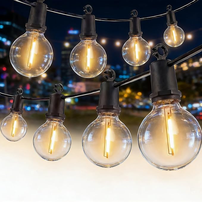 LED Outdoor String Lights, 25FT G40 IP65 Waterproof Patio Lights | 12+1 Shatterproof Bulbs, UL Certified, Plug-In, Connectable, Hanging Light for Backyard Porch Home Decor, Warm White