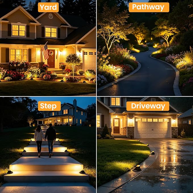 Low Voltage Landscape Lighting Kit, Well Lights with 144W Transformer & Wires, 5CCT In-ground Lights IP67 Waterproof 12-24V AC/DC Outdoor Path Lights for Garden Yard, 12 Pack